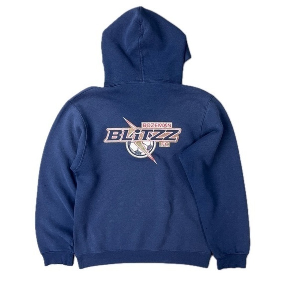 bozeman blitzz fc hoodie vintage 90s russell faded pullover fleece faded navy